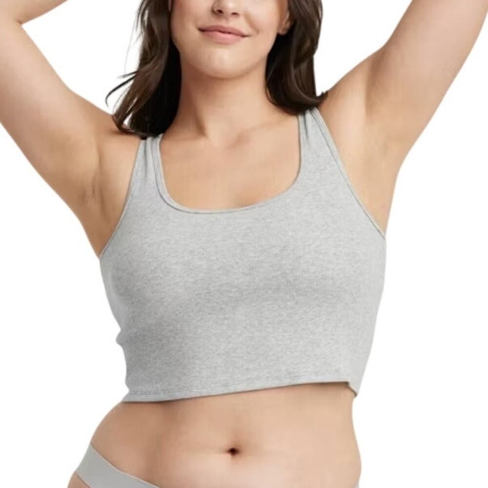 Auden Heathered Gray Stretch Cotton Blend Padded Ribbed Cropped Tank Top Medium